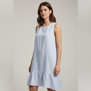 Saks Fifth Avenue Light Blue and White Stripped Sleeveless Ruffle-Hem Mini Dress